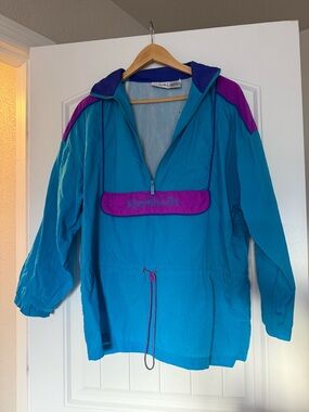 Vintage Reebok Teal and Royal Blue Mesh-Lined Jacket